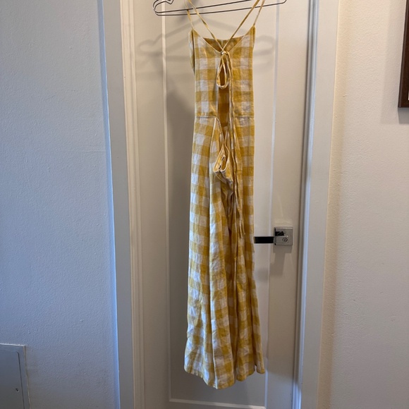 reformation nia organic linen yellow dandelion gingham cottage-core - Picture 3 of 3